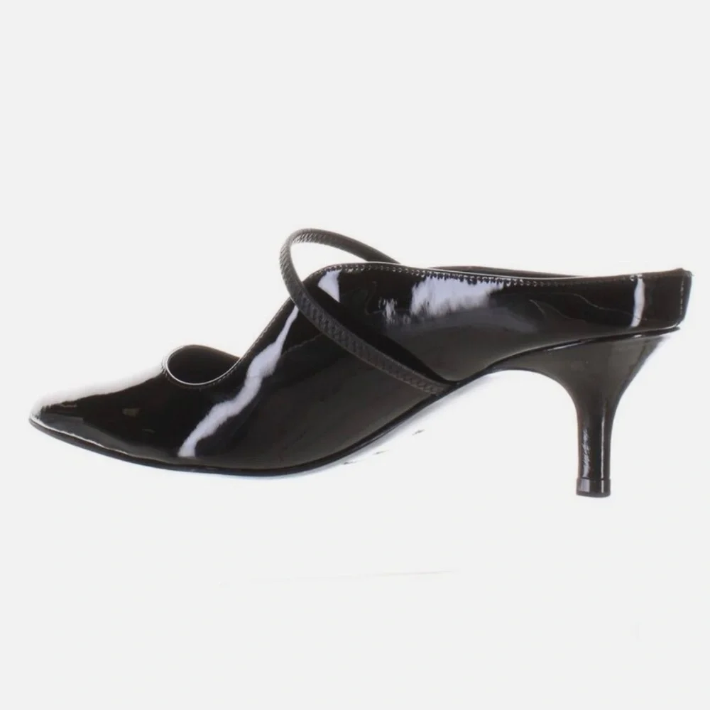 SIGERSON MORRISON Beryl Black Patent Leather Mules Ponted Toe Heeled Pump Shoe 6